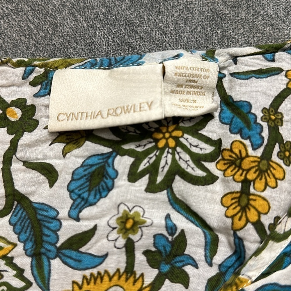 Cynthia Rowley Hippie Boho Top Green/Blue/Yellow Floral Shirt Size Small - Picture 4 of 6
